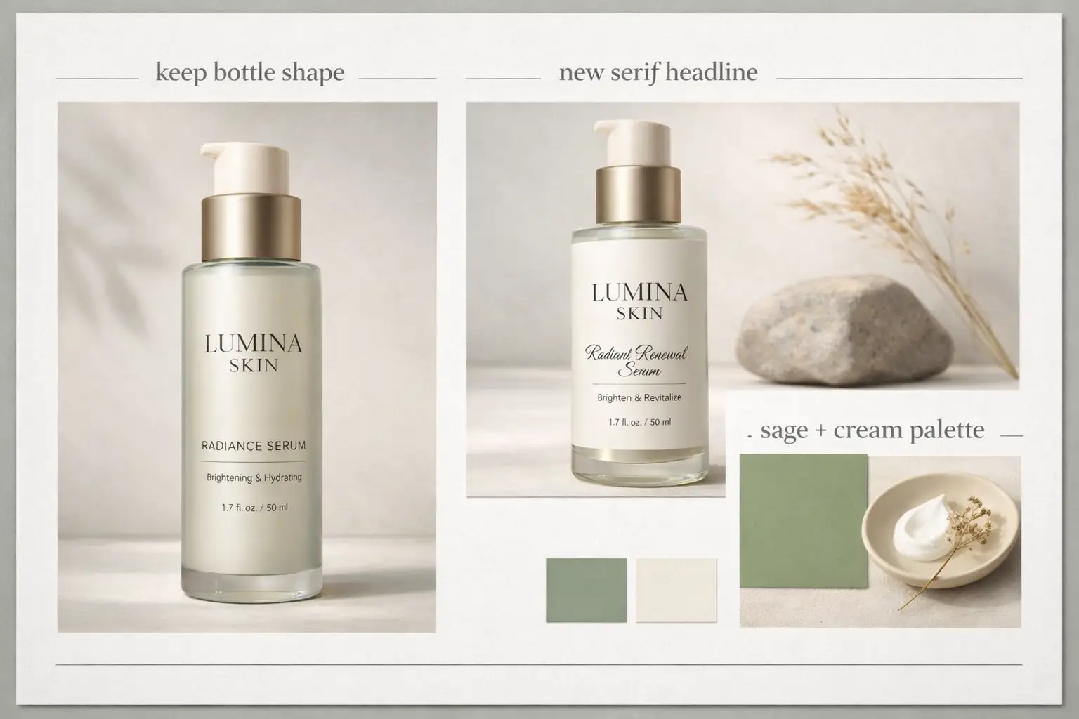 A refreshed packaging concept with a modern label system and cleaner product presentation.