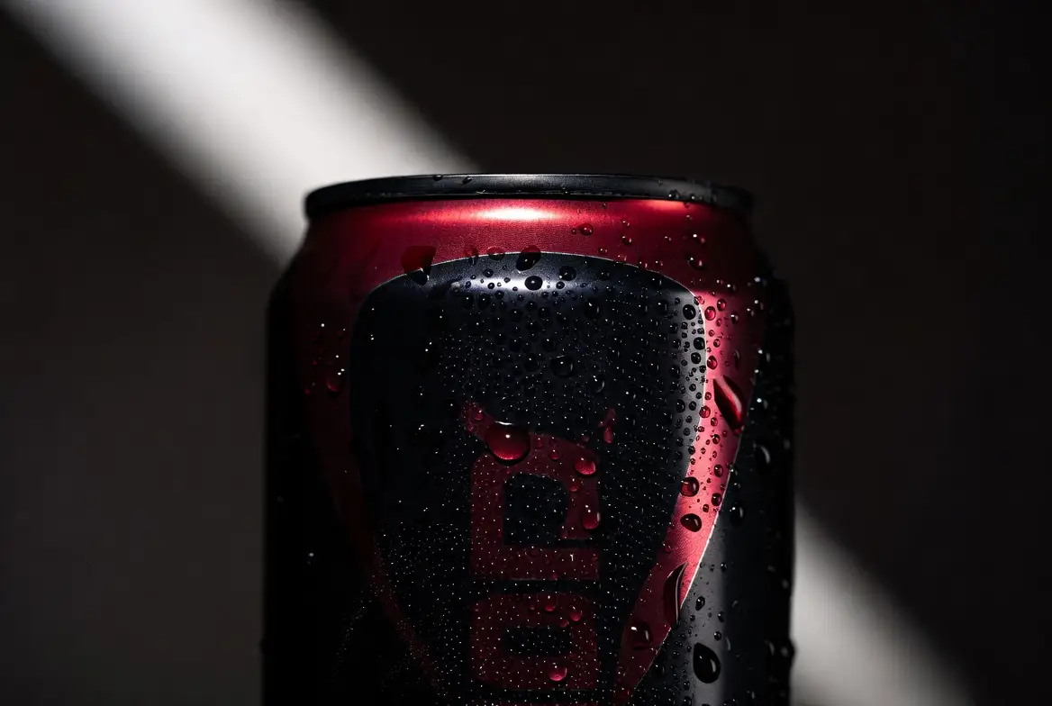 A bold beverage hero visual with dramatic color accents and strong commercial lighting.