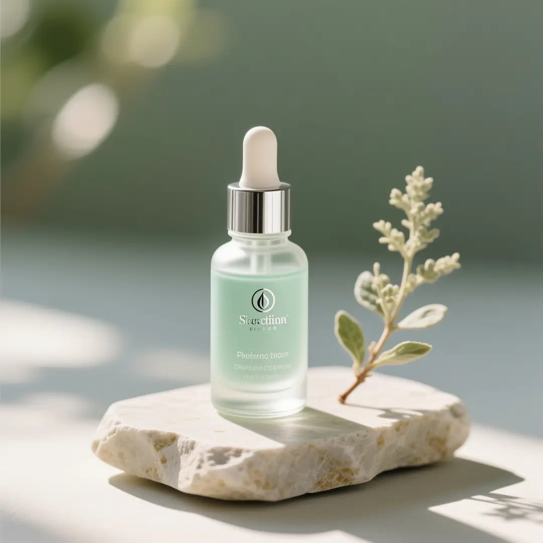 뷰티 차분한 팔레트 컨트롤과 섬세한 제품 렌더링을 갖춘 정물화 컨셉입니다.