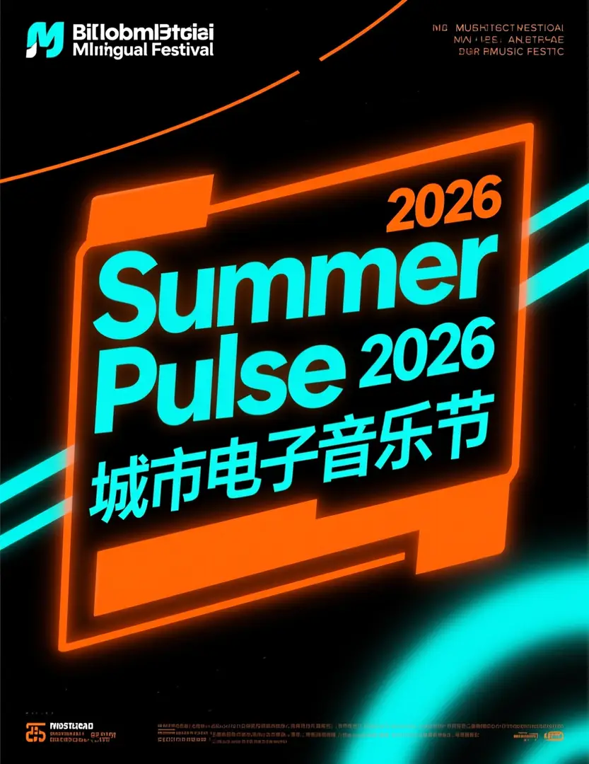 一张双语音乐节海报，包含醒目的 Summer Pulse 2026 标题和粗体中文副标题。